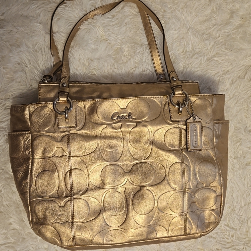 Coach Gold Metallic EmbossedTote East West - Picture 3 of 12